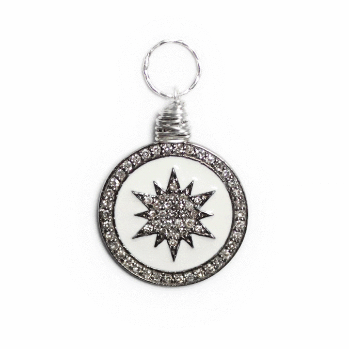 Pave Diamond Starburst White Enamel Charm Pendant | Bloom Jewelry Handcrafted Jewelry