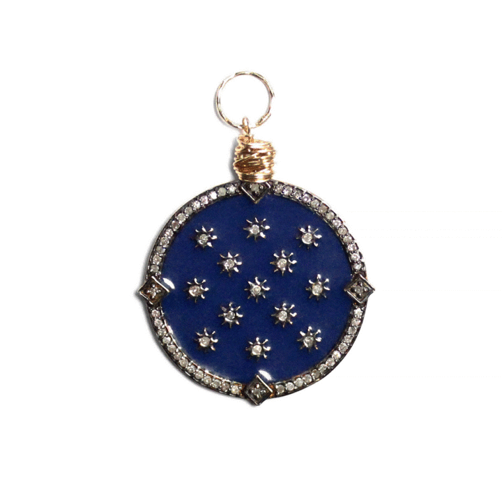 Pave Diamond Starry Night Navy Enamel Charm Pendant | Bloom Jewelry Handcrafted Jewelry