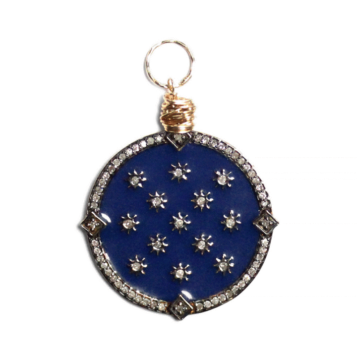 Pave Diamond Starry Night Navy Enamel Charm Pendant | Bloom Jewelry Handcrafted Jewelry