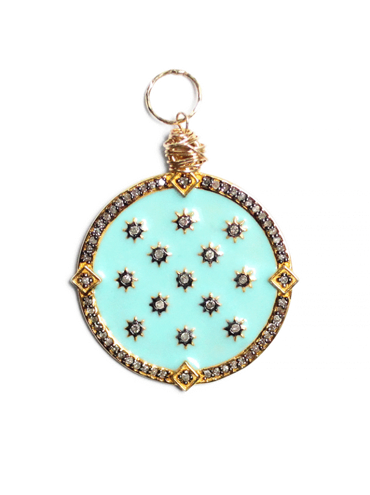 Pave Diamond Starry Night Turquoise Enamel Charm Pendant | Bloom Jewelry Handcrafted Jewelry