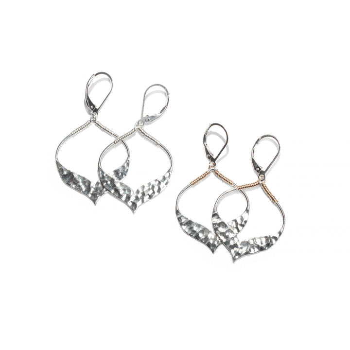 Silver Two Tone Hammered Arabesque Hammered Hoops