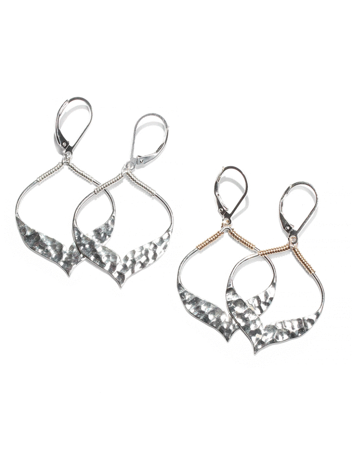 Silver Two Tone Hammered Arabesque Hammered Hoops