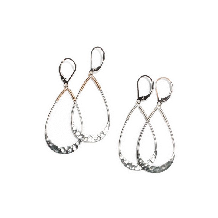 Silver Two Tone Hammered Tear Earrings