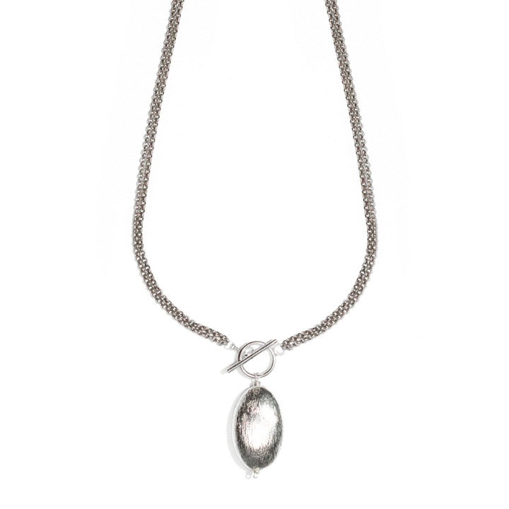 Silver Brushed Toggle Mixed Chain Double Strand Necklace