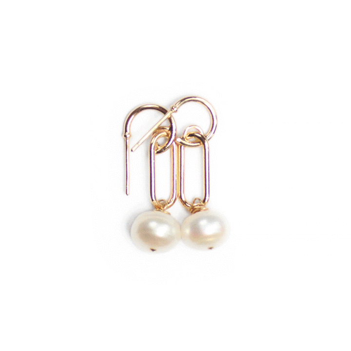 Pearl Gemstone Paperclip Huggies Handcrafted fine jewelry