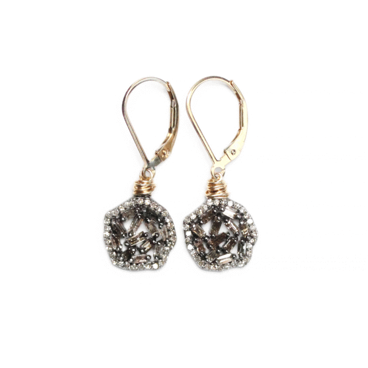 Baguette Diamond Freeform & Pave Diamond Halo Earrings