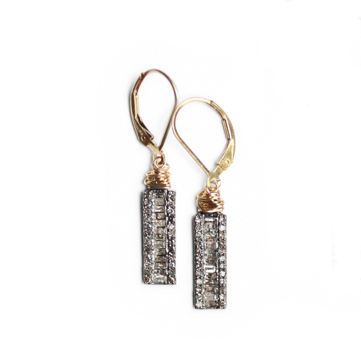 Baguette Diamond Bar Earrings Gold Silver handcrafted Jewelry