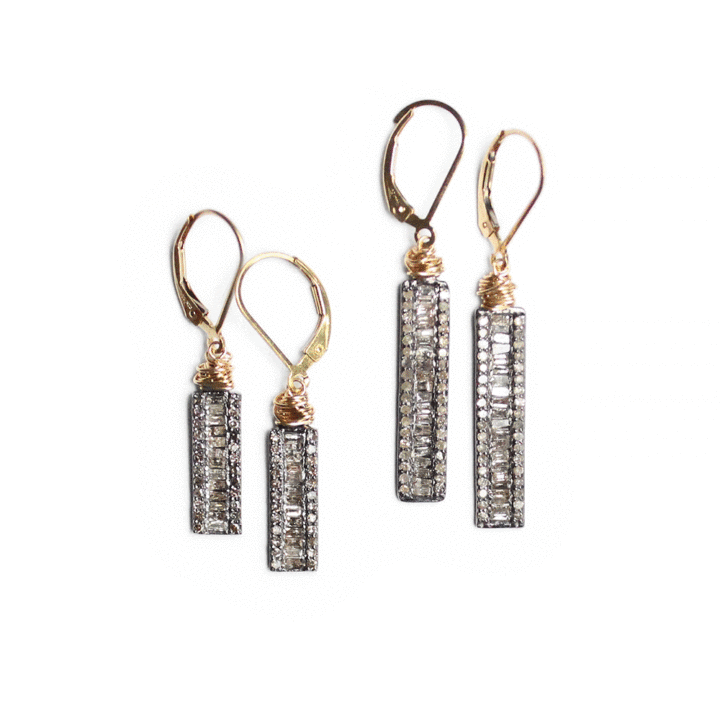 Baguette Diamond Bar Earrings Gold Silver handcrafted Jewelry