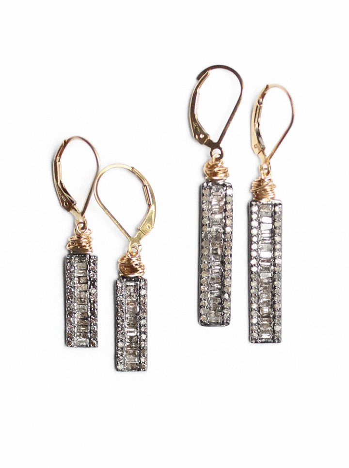 Baguette Diamond Bar Earrings Gold Silver handcrafted Jewelry