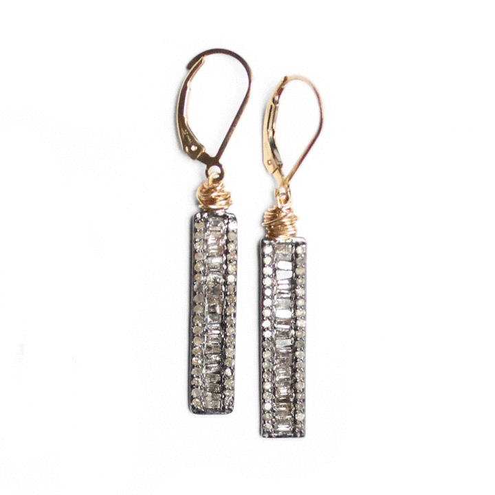 Baguette Diamond Bar Earrings Gold Silver handcrafted Jewelry