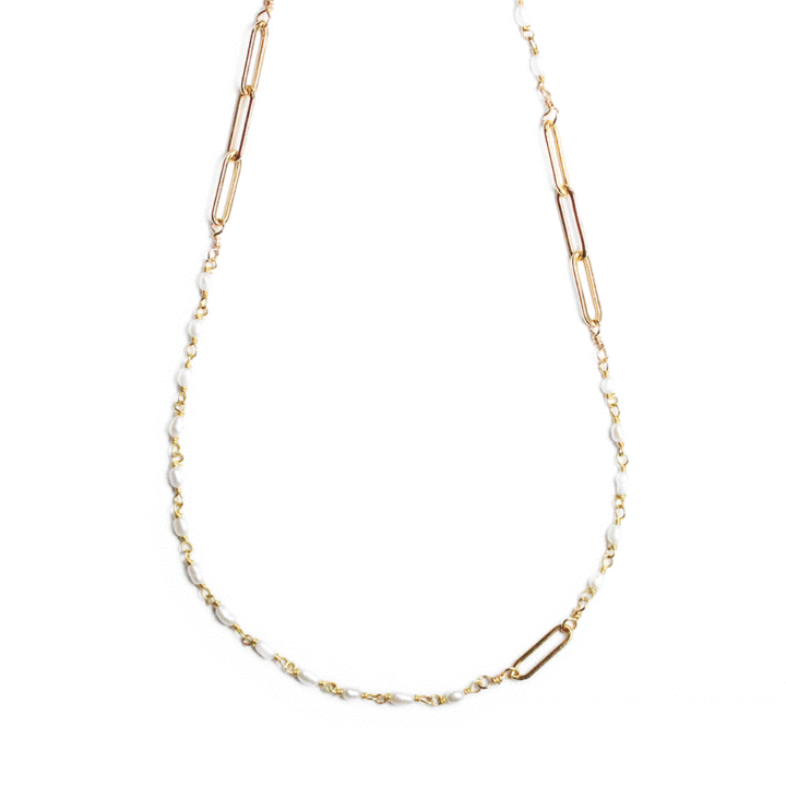 Pearl Gold Paperclip Necklace