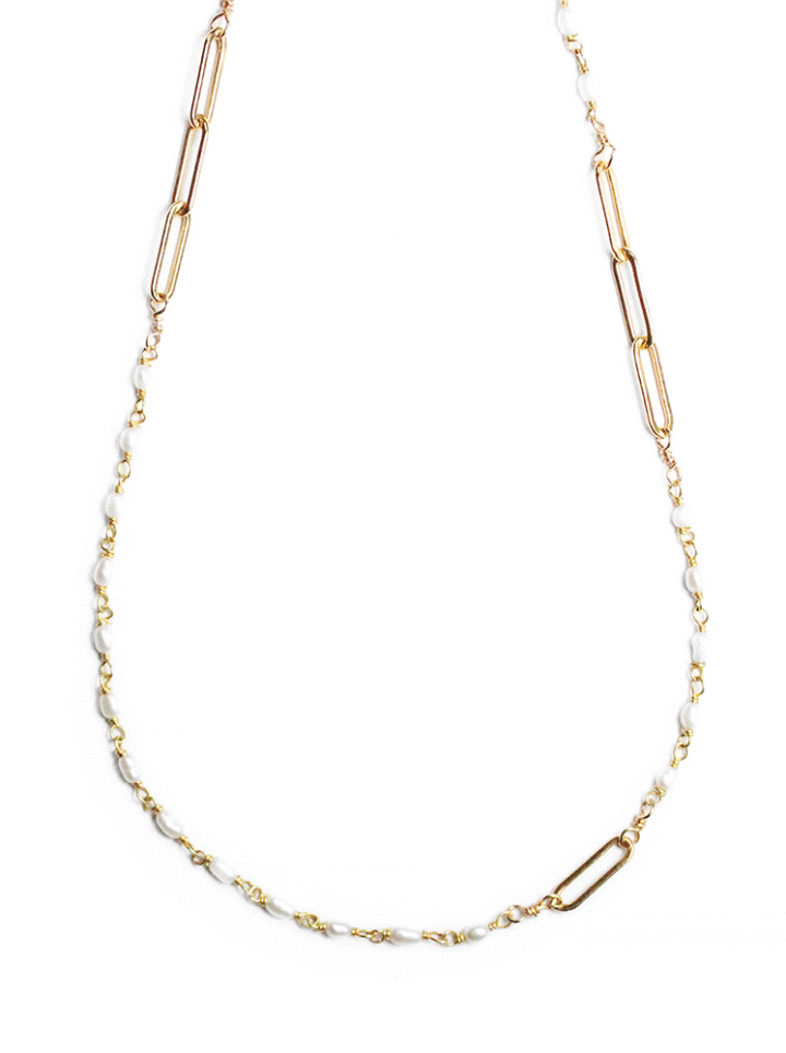 Pearl Gold Paperclip Necklace