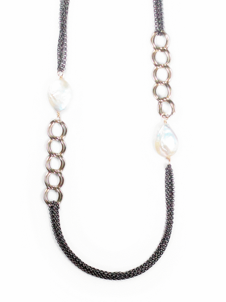 Pearl Rolo Antique Long Necklace Handcrafted Jewelry in Denver, CO.