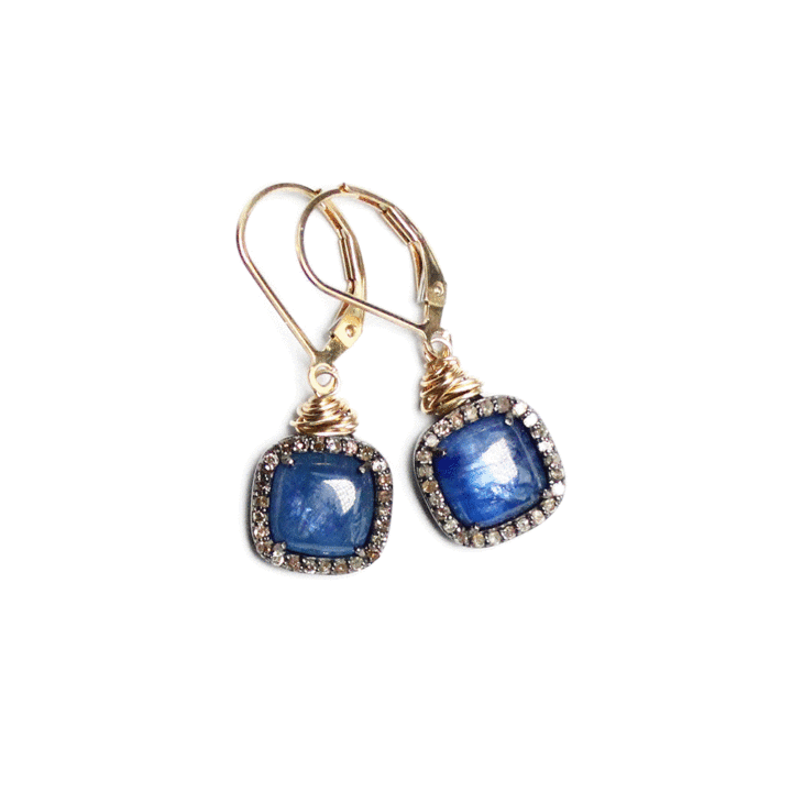 Kyanite Pave Diamond Cushion Cut Drop Earrings