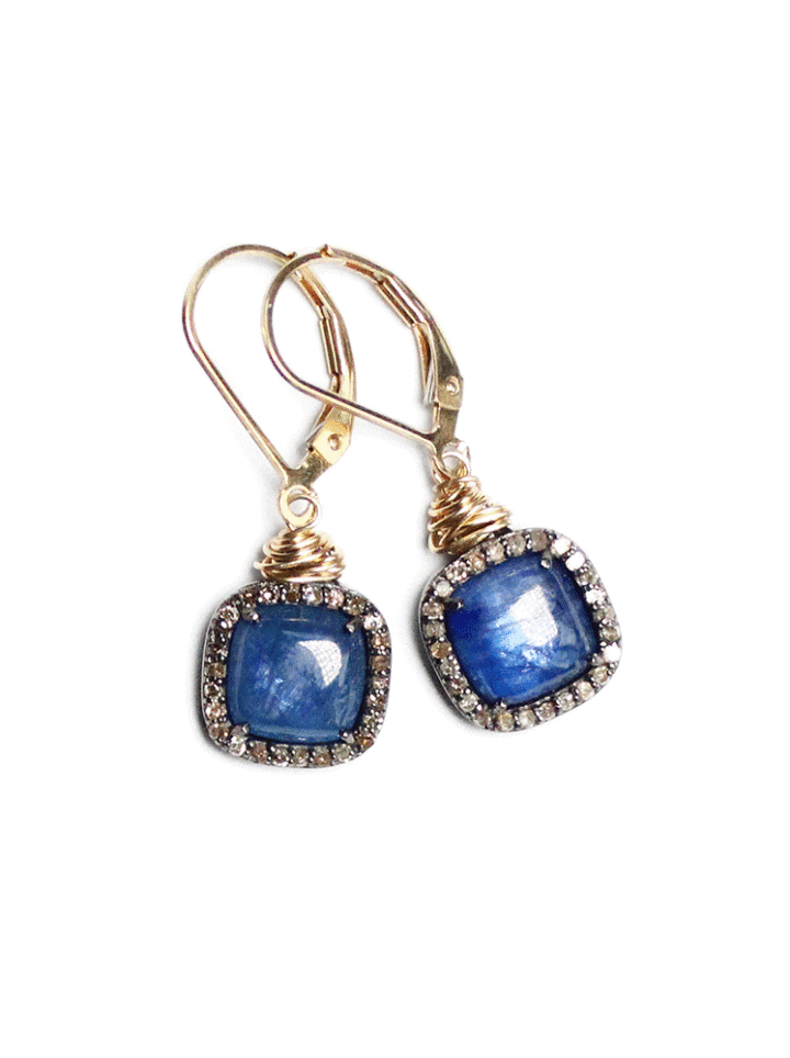 Kyanite Pave Diamond Cushion Cut Drop Earrings