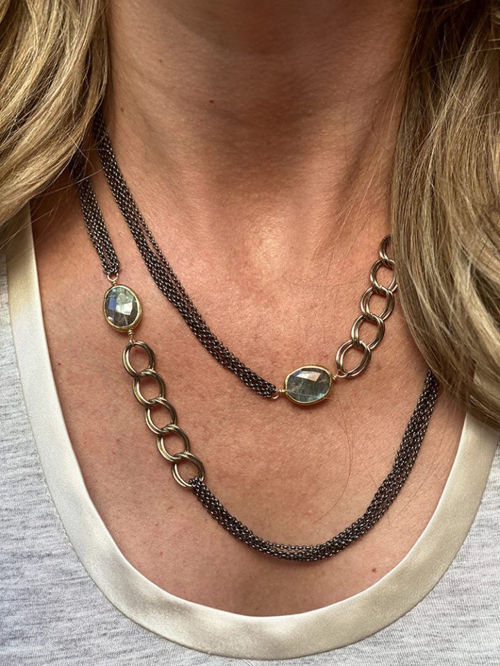 Labradorite Antique Rolo Long Necklace - Denver Colorado Handcrafted Jewelry
