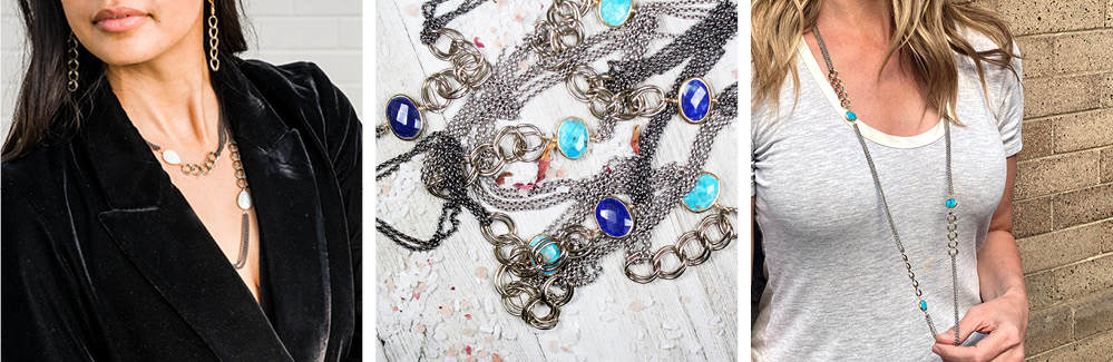 Gemstone & Antique Rolo Long Necklace Bloom Jewelry Handcrafted in Denver, CO