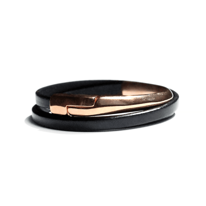 Navy Leather Triple Wrap Rose Gold Magnetic Clasp Bracelet | Bloom Jewelry Handcrafted in Denver