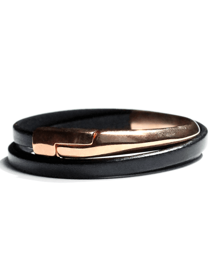 Navy Leather Triple Wrap Rose Gold Magnetic Clasp Bracelet | Bloom Jewelry Handcrafted in Denver