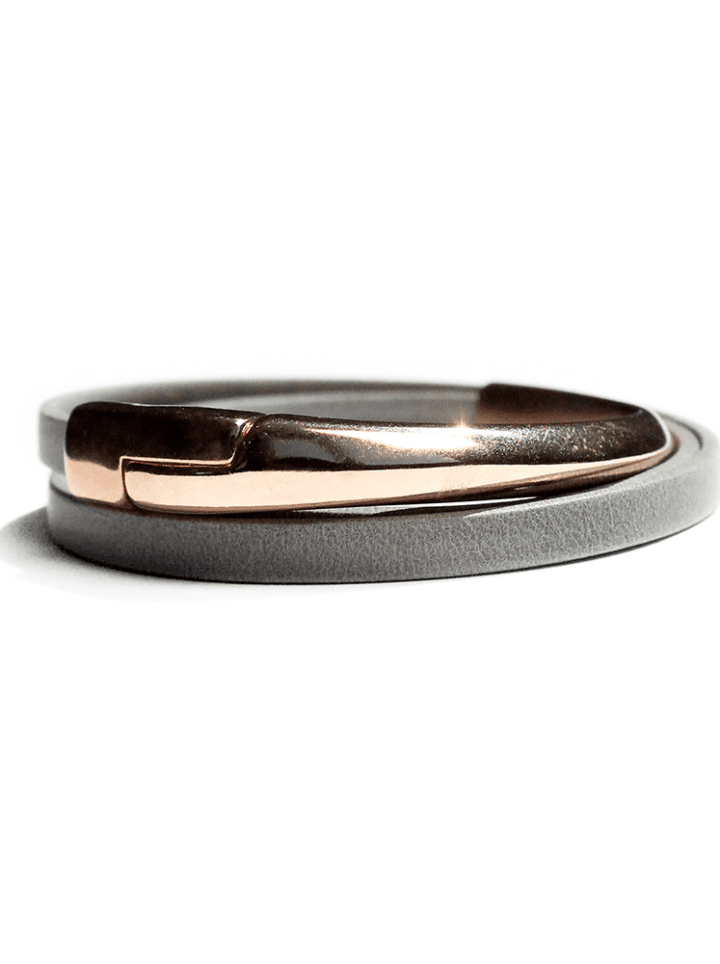 Storm Leather Triple Wrap Rose Gold Magnetic Clasp Bracelet | Bloom Jewelry Handcrafted in Colorado