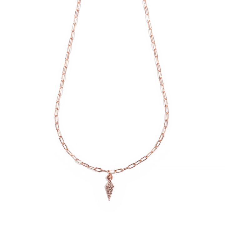 Rose Gold Pave Diamond Dagger & Paperclip Necklace | Bloom Jewelry Handcrafted in Denver, Colorado