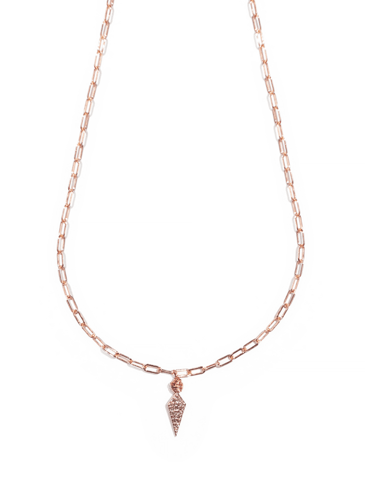 Rose Gold Pave Diamond Dagger & Paperclip Necklace | Bloom Jewelry Handcrafted in Denver, Colorado