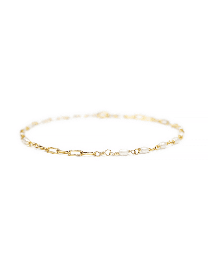 Pearl & Gold Paperclip Bracelet