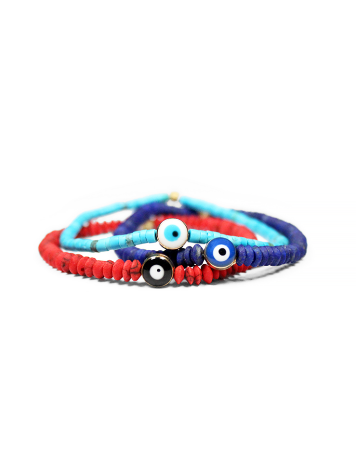 Evil Eye Large Bead Stretch Bracelets