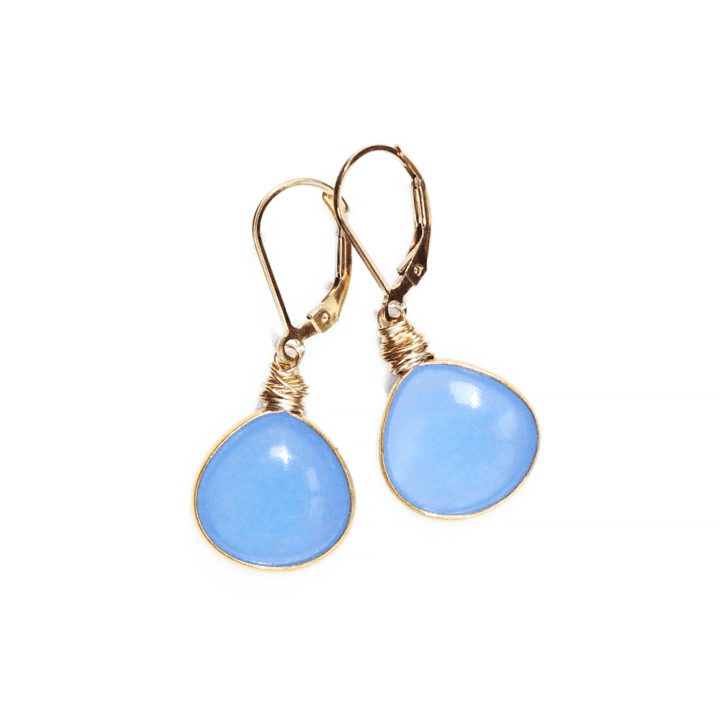 Blue Chalcedony Edged Tear Drop Earrings | Handcrafted in Denver, CO