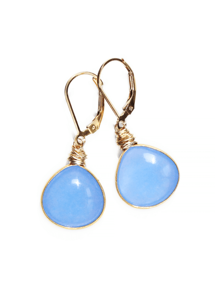 Blue Chalcedony Edged Tear Drop Earrings | Handcrafted in Denver, CO