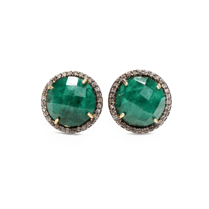 Emerald Pave Diamond Round Studs Bloom Jewelry Handcrafted Jewelry in Denver CO