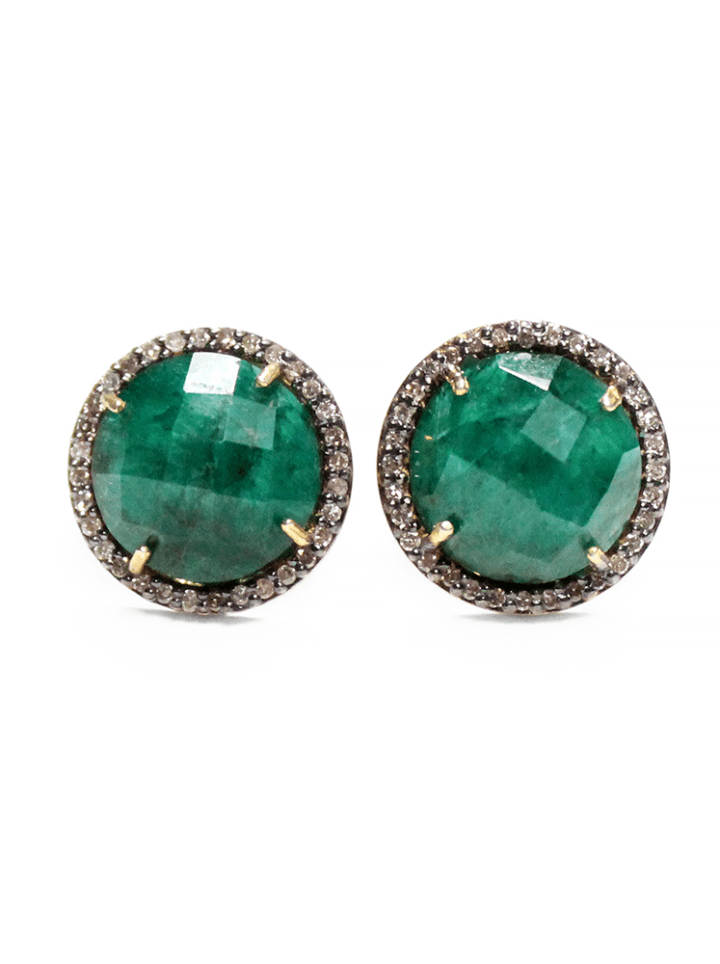 Emerald Pave Diamond Round Studs Bloom Jewelry Handcrafted Jewelry in Denver CO