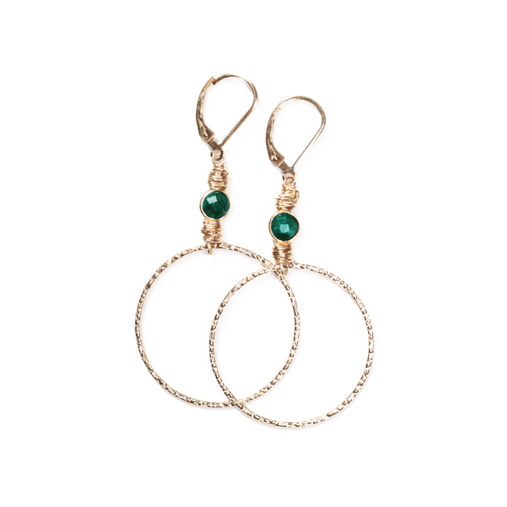 Emerald Hammered Hoops Jewelry made in USA