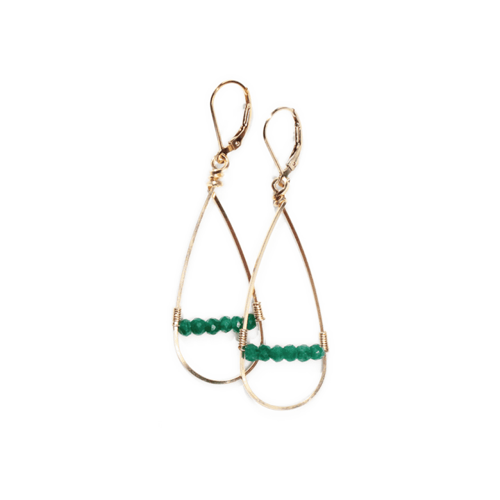 Emerald Linear Hoops Bloom Jewelry Hand made Jewelry Denver, CO