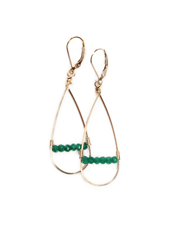 Emerald Linear Hoops Bloom Jewelry Hand made Jewelry Denver, CO