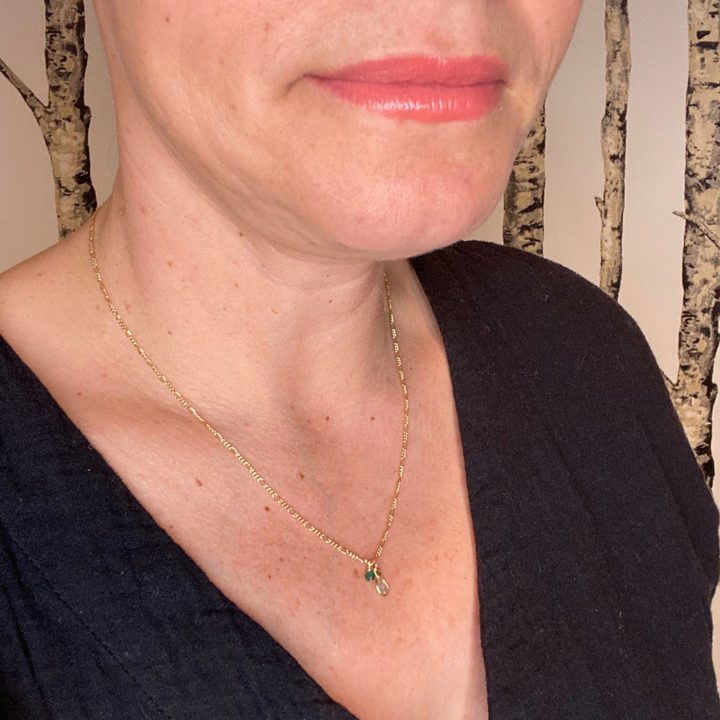 Ruby & Diamond Slice Figaro Delicate Charm Necklace - Image 2