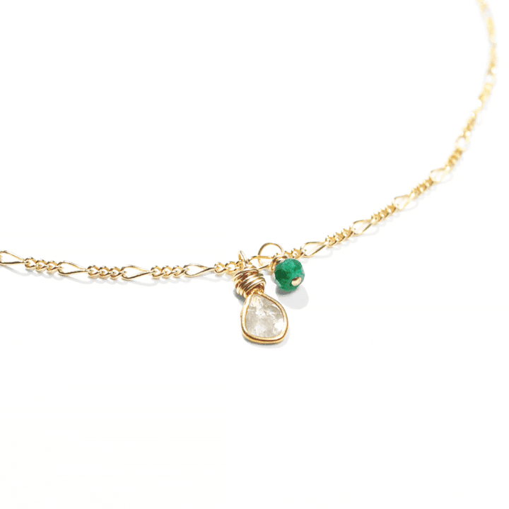 Emerald & Diamond Slice Figaro Delicate Charm Necklace - Image 2
