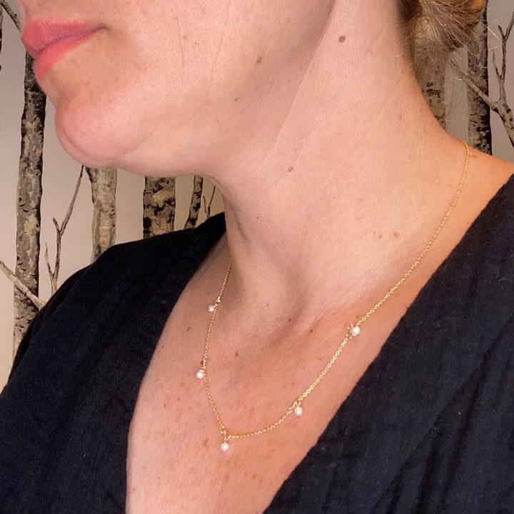 Pyrite 5 Drop 14k Gold Filled Delicate Necklace - Image 2