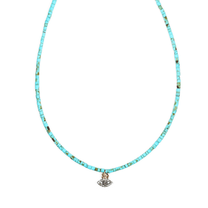 Green Turquoise Evil Eye Hand Strung Choker Denver Colorado Bloom Jewelry