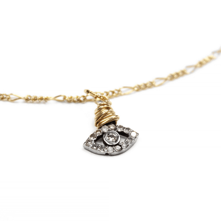 Evil Eye Pave Diamond Figaro Necklace - Image 2
