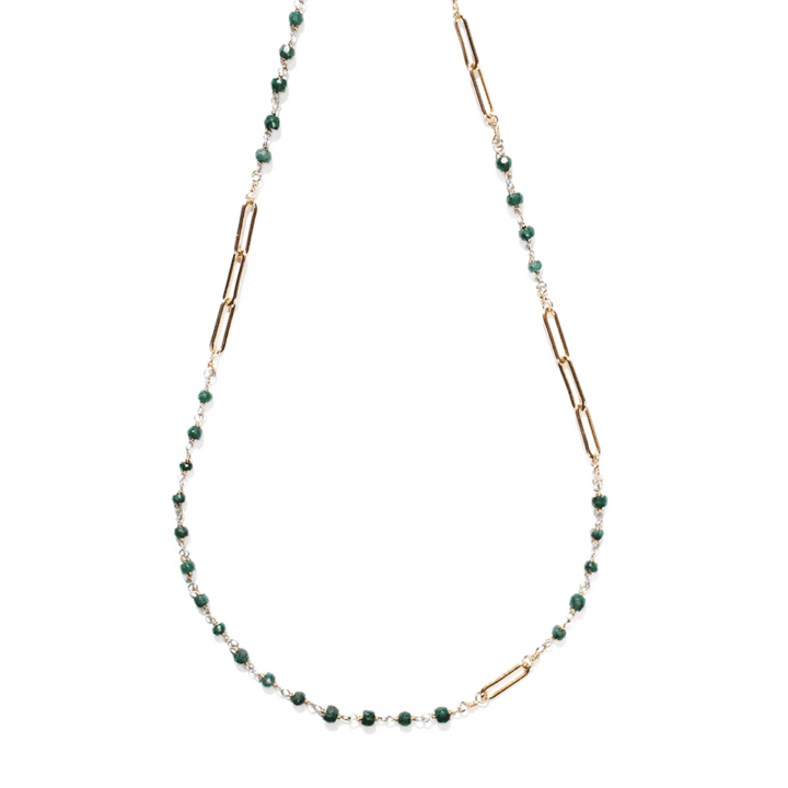 Emerald & Large Gold Paperclip Layering Necklace - Image 2