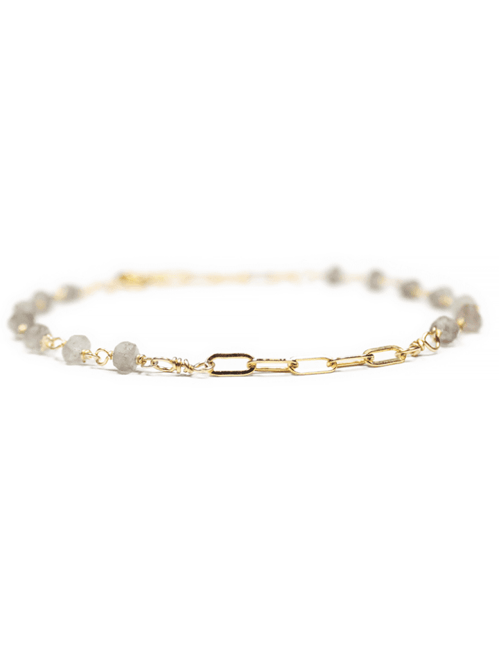 Labradorite & 14k Gold Filled Paperclip Anklet