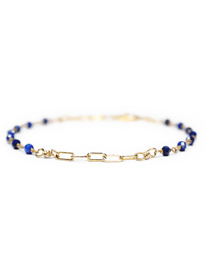 Lapis & 14k Gold Filled Paperclip Anklet