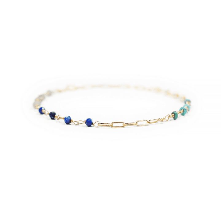 Opal, Turquoise, Labradorite, & Lapis 14K Gold Filled Paperclip Anklet