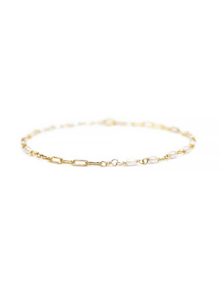 Pearl & 14k Gold Filled Paperclip Anklet