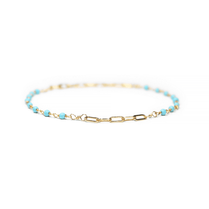 Blue Turquoise Gold Paperclip anklet - Handcrafted in Denver, CO. Bloom Jewelry