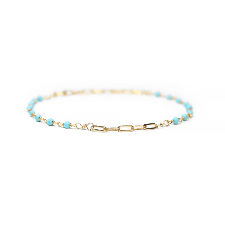 Blue Turquoise & 14k Gold Filled Paperclip Anklet