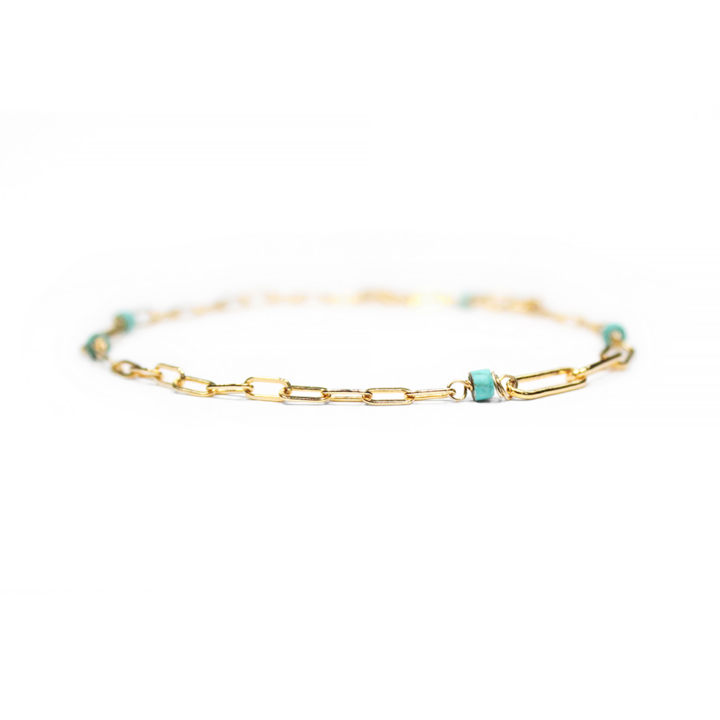 Green Turquoise Duo Paperclip Anklet