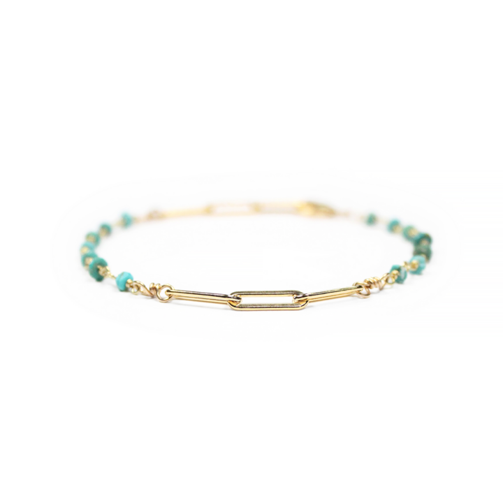 Green Turquoise Large Paperclip 14k Gold Filled Paperclip Bracelet Made in USA Bloom Jewelry