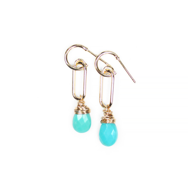 Green Turquoise 18k Gold Paperclip Huggies Bloom Jewelry Handcrafted Bloom Jewelry